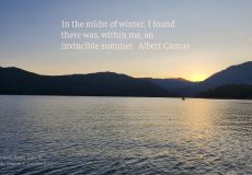 Summer Sunset at Horne Lake in BC, Canada. Photography by Sharon K. Summerfield. Quote by Albert Camus